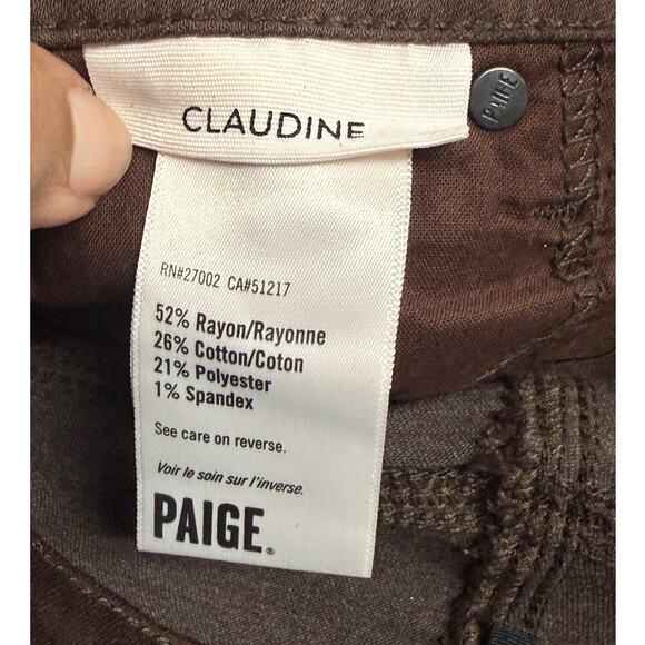 PAIGE Claudine Bronze Shimmer Luxe Coating Ankle Flare Jeans Size 26 - Picture 9 of 16